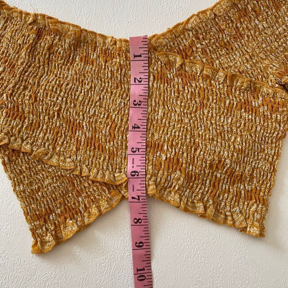 Windsor Yellow Smocked Off Shoulder Crop Top M Boho Summer Festival Blouse - Picture 6 of 6